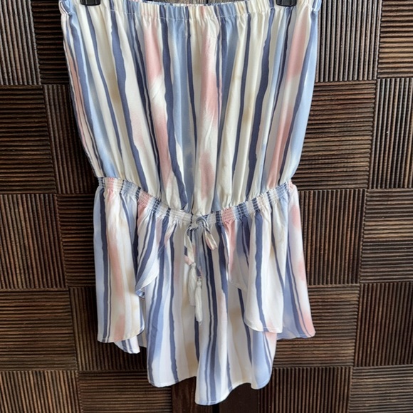 Ocean Drive Blue & Pink Striped Strapless Skort Romper Smocked Waist Tassel Tie - Picture 2 of 12
